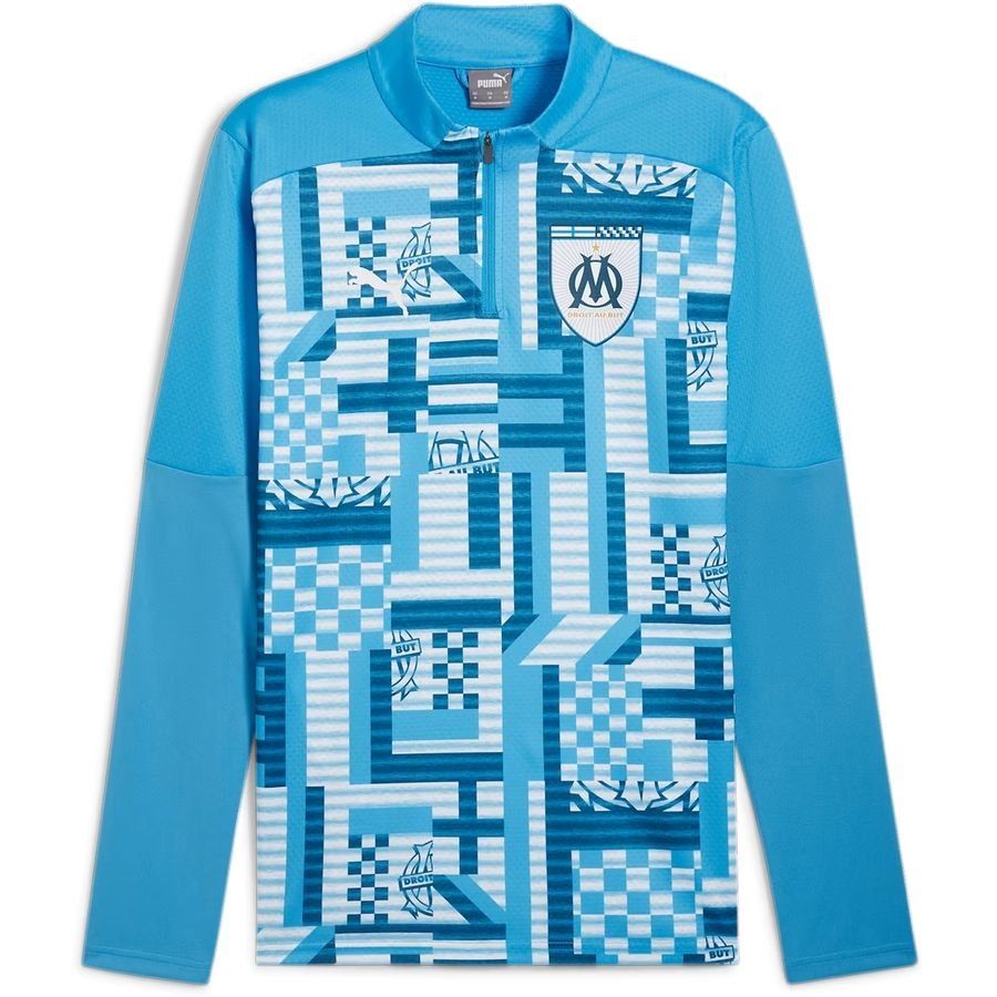 Marseille Training Shirt Pre Match 1/4 Zip - Bleu Azur/Ocean Tropic - Men's-SoccerKits Hub | Buy Soccer Jerseys Online